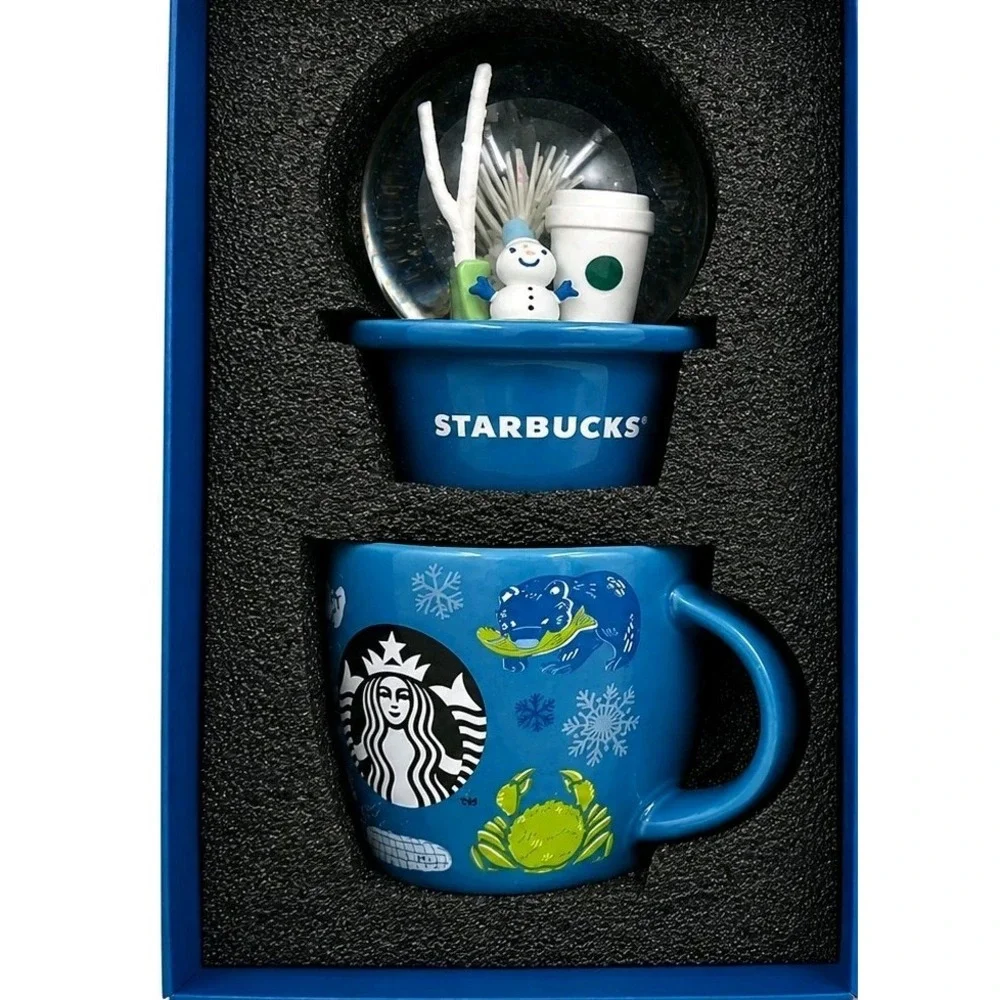 Starbucks Japan Hokkaido Snow Globe Mug Blue Limited Edition New in Box NIB